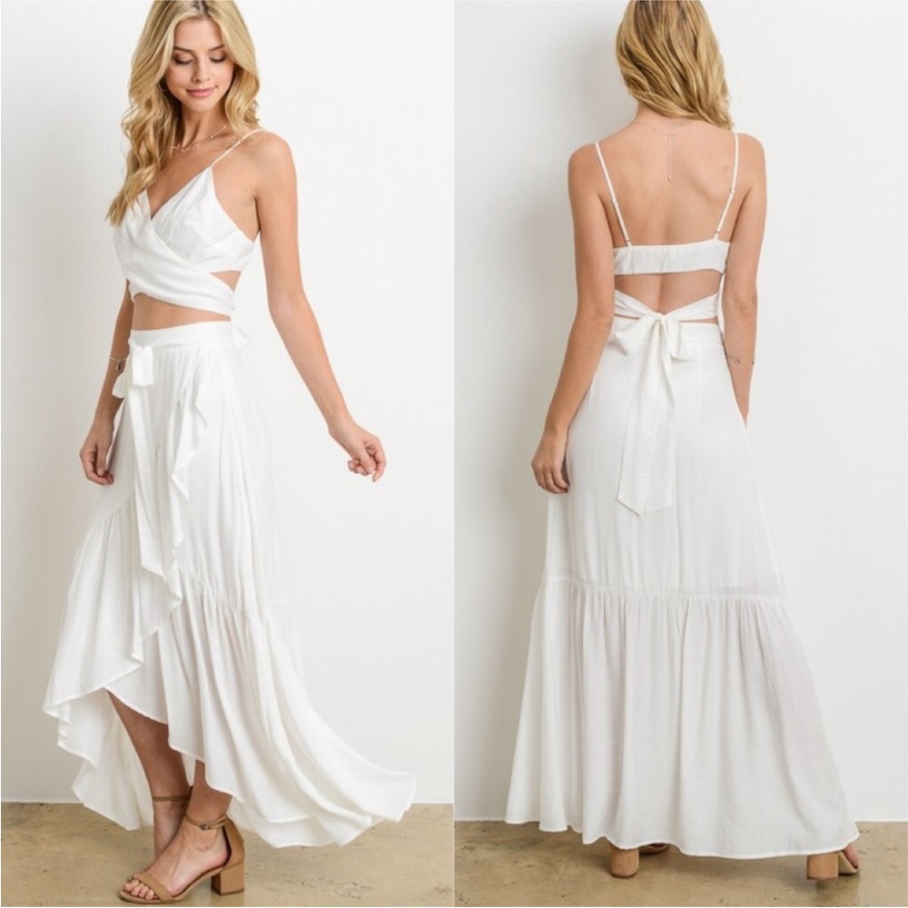NEW White Wrap Crop Top + Maxi Skirt Set size Medium